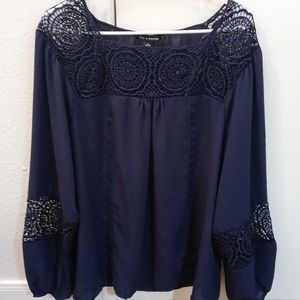 Zac & Rachel Blue & Lace Long Sleeve Blouse